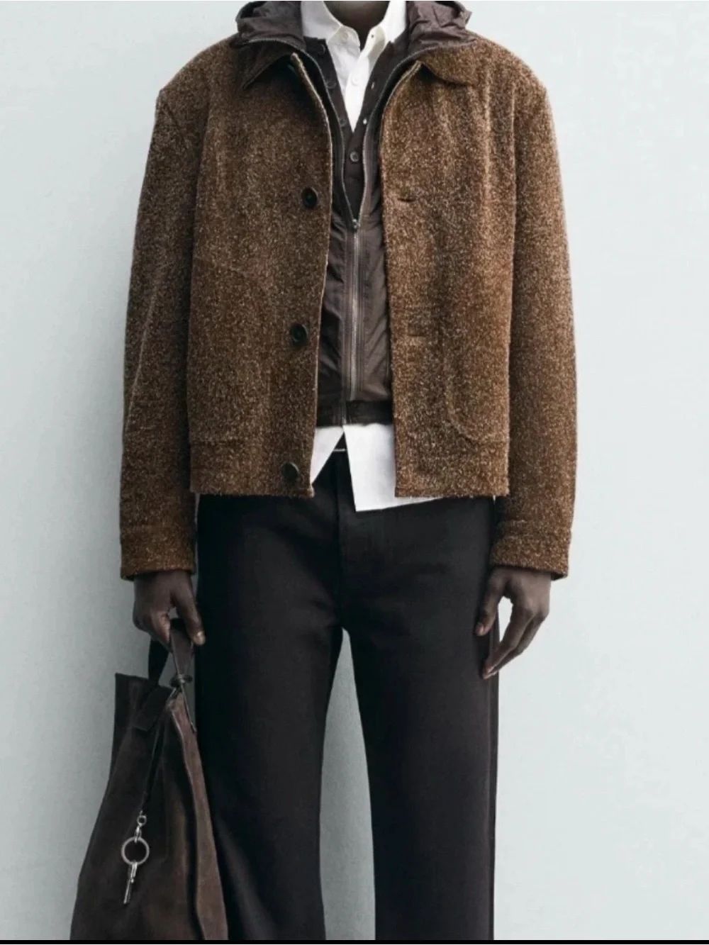 Zara Cropped Brushed Suede Leather Jacket Clay Brown